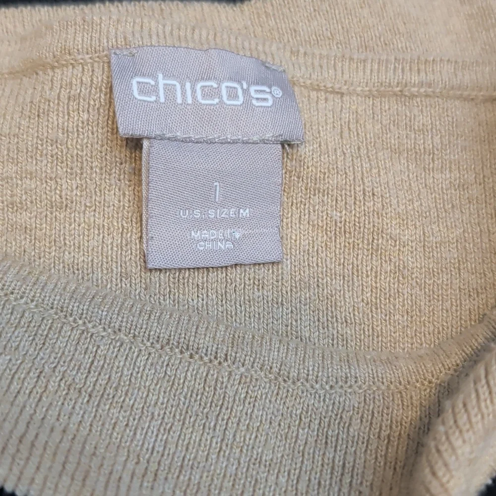 Chico's Beige & Black Striped Sweater - Size Medium (Chicos Size 1)
